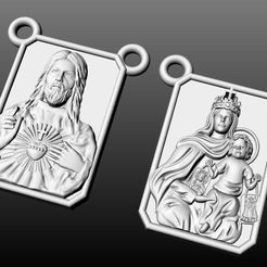 1.jpeg Archivo STL Colgante Escapulario de Oro Sagrado Corazón y Nuestra Señora del Carmen・Objeto imprimible en 3D para descargar