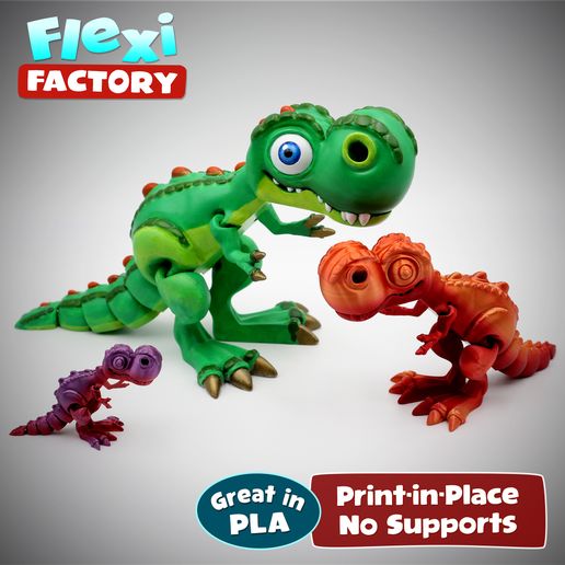 Flexi-Factory-Dan-Sopala-T-Rex-06.jpg STL file Cute Flexi Print-in-Place T-Rex Dinosaur・3D printer design to download, FlexiFactory