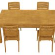 4.jpg Wooden Table & Chairs 3D Model