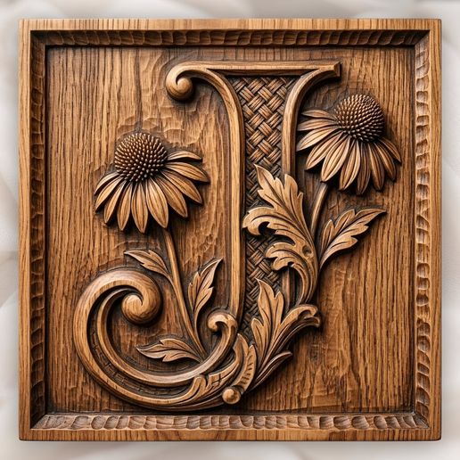 Flower Monogram Letter J CNC Relief STL