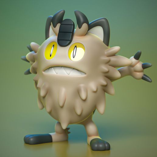 High Quality Galarian Meowth Miniature - 3D Printable STL Model For Tabletop Gaming and Display 3D model preview