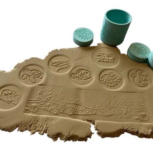 Underwater World Play Dough Stamp Set – 3D Printable Roller + 6 Sea Animal Motifs (STL) 3D model