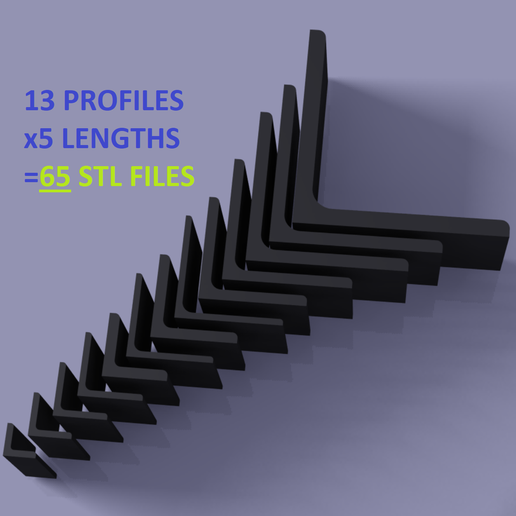 RENDER6.png Workshop Essentials #1 : Equal Angle Brackets - 65 Fichiers STL - 13 Profils, 5 longueurs (dimensions métriques)