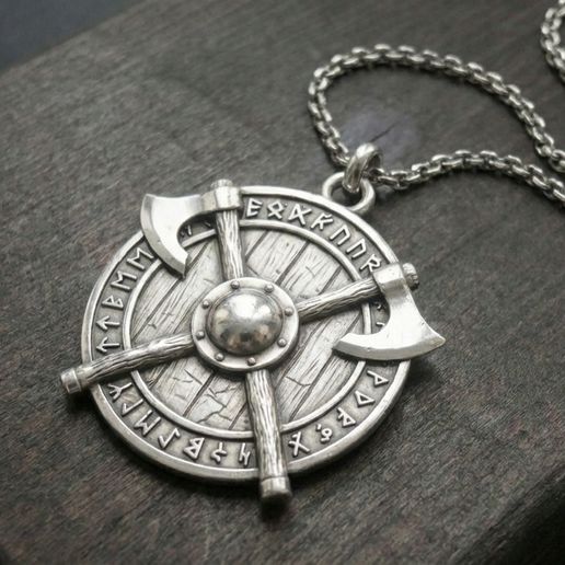 Viking Shield and Crossed Axes Pendant