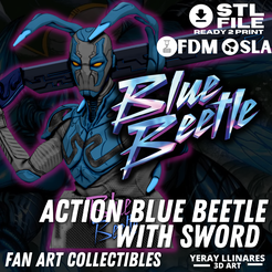 1.png STL file Action Blue Beetle with Sword - DC Universe・Model to download and 3D print