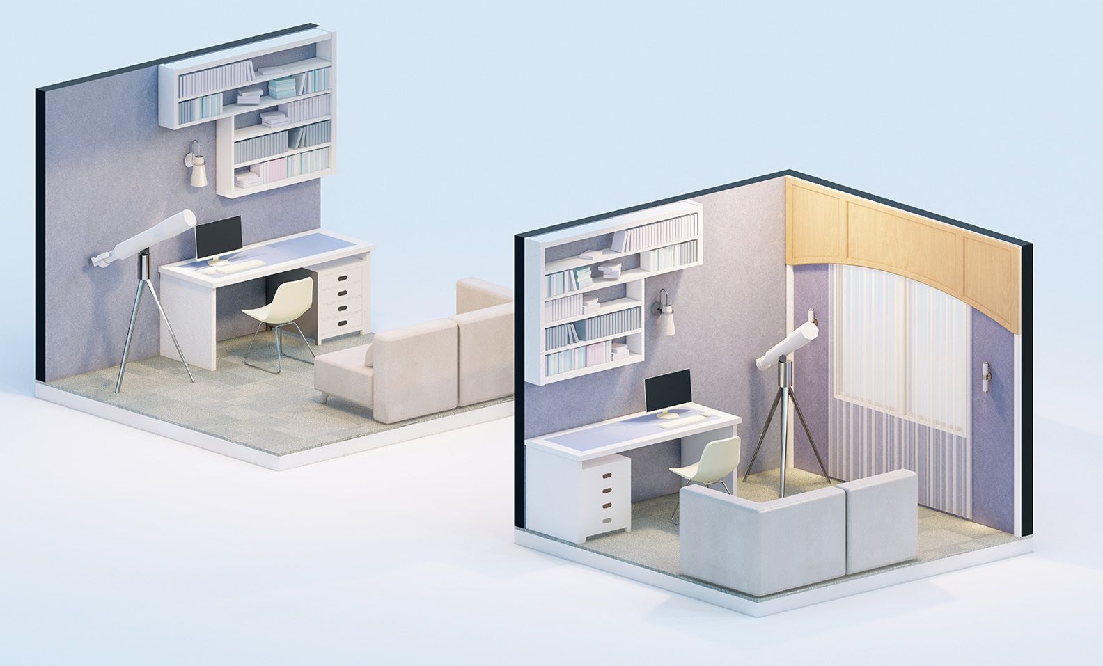 STL file Low poly orthographic view of study room studio house Lumion ...