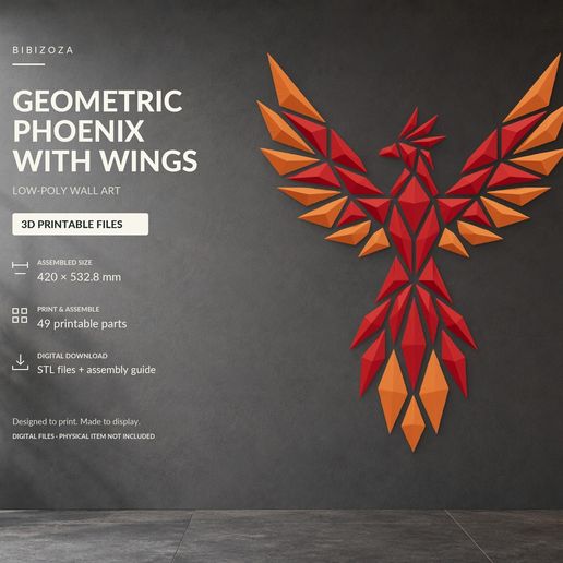Geometric Phoenix With Wings — Low‑Poly Wall Art Panel