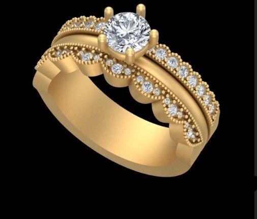 Round Diamond Bridal Ring Set 3D Model