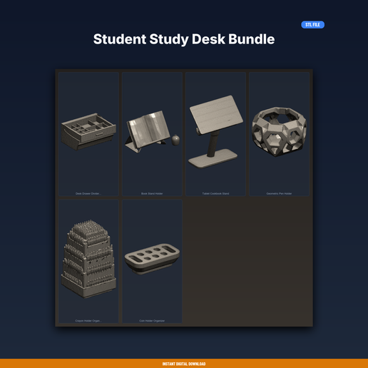 Student Study Desk Bundle - 6-Model STL Bundle