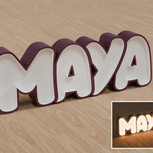 STL Files, Personalized LED Name Lamp "MAYA" - Night Light for Kids Room, Gift for Newborn, Baptism, Birthday