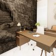 Study-Room-with-TV-and-cabinets-3.jpg Modern matte black study room interior with natural stone wall CG model