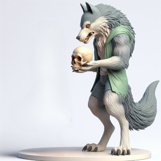 3645 Werewolf Howling with Skull - Minimalist Statue, magic, dragon, serpent, mask, gnome, gorgon, venetian carnival, wild, fox, monster, cat, fair, witch, werewolf, horror, beast, snake, troll, skeleton, STL