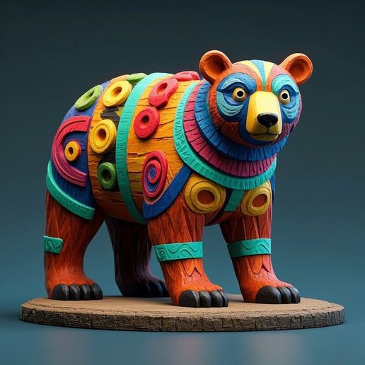 3658 Color 3D Model of a Totem-Style Bear , pug, dachshund, poodle, cat, dog, monkey, elephant, beagle, armadillo, lion, fox, faun, pomeranian, troll, platypus, majestic, totem, fantasy, crocodile, STL