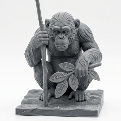 Chimpanzee Testing River Depth Figure 3D Printable Model - 1:5 Scale Primate Tool Use