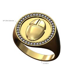 Scarab-Diamond-Round-signet-ring-size9-00.jpg Archivo STL Escarabajo halo de diamantes anillo de sello redondo US tamaño 9 modelo de impresión 3D・Objeto de impresión 3D para descargar