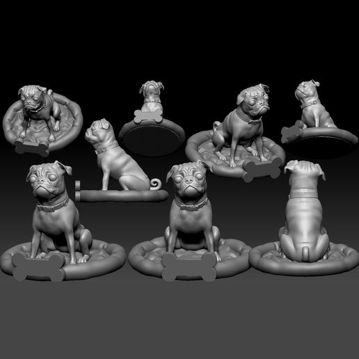 4.jpg Pug dog realistic model, splited and ready for 3d print
