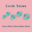 Circle001-2-1.png Circle 5 Polymer Clay Cutters＊Cookie Cutters＊Sugar Craft＊5 Sizes＊15mm, 20mm, 25mm, 30mm, 35mm