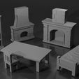 furniture-render.jpg WWII Tabletop Terrain Set 28mm scale (3D Printable Files) - Based on real buildings from Carentan, France