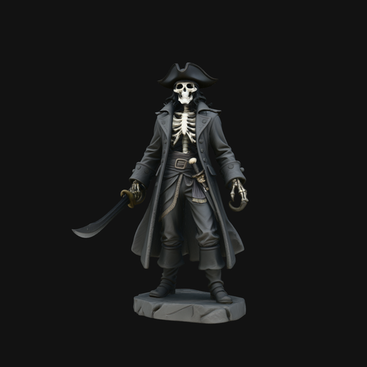 Skeleton Pirate with Hook Hand Statue Design 2 - 3D Print Model