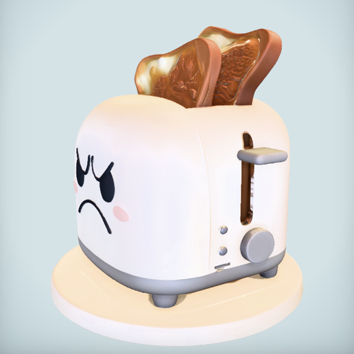 Screenshot-2025-10-21-at-16.10.07.png Tostadora Triste y Enfadada Dejando Caer la Tostada Quemada STL Divertido Modelo de Impresión 3D Decoración de Cocina y Figurita de Dibujos Animados