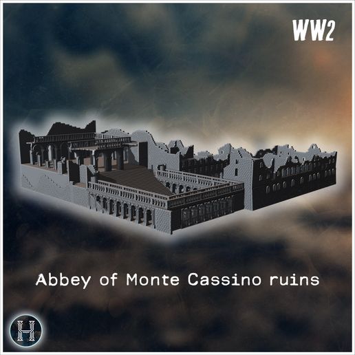 1-PREM-WB-WR-B17.jpg Ruins of the Abbey of Monte Cassino (South-East part) (Monte Cassino, Italy) - World War Two Second WWII Western campaign USA UK Germany