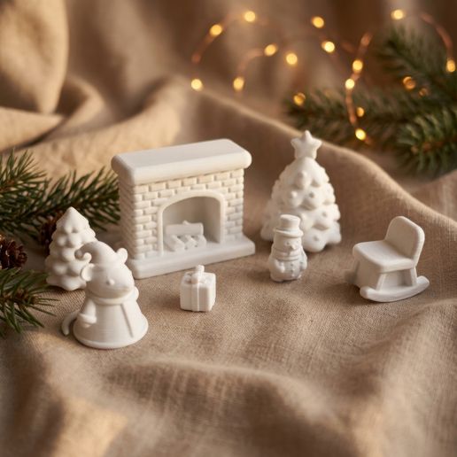 Christmas Mouse House STL, Miniature Holiday Decor Set, Dollhouse 3D Print, Commercial License