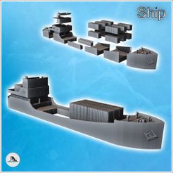 1-PREM.jpg Modern cargo ship with set of containers in central forward position (6) - Modern WW2 WW1 World War Diaroma Wargaming RPG Mini Hobby