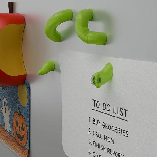 🪱Worm + Apple - Fridge Magnet - STL Files for 3D Printing!🍎 - 3D model önizlemesi