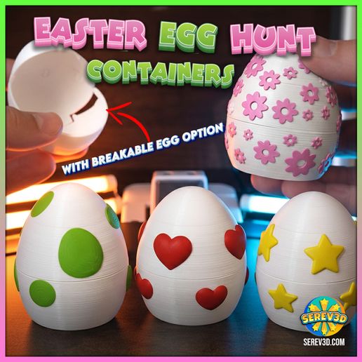 7 Snap Twist Reusable Egg Containers (Easter Egg Hunt Mega Pack) - Patterned & Blank, No Supports STL/3MF