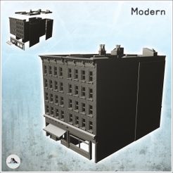 1-PREM.jpg STL file Large modern corner building with first floor store and roof chimneys (13) - Downtown Modern WW2 WW1 World War Diaroma Wargaming RPG・3D printing design to download