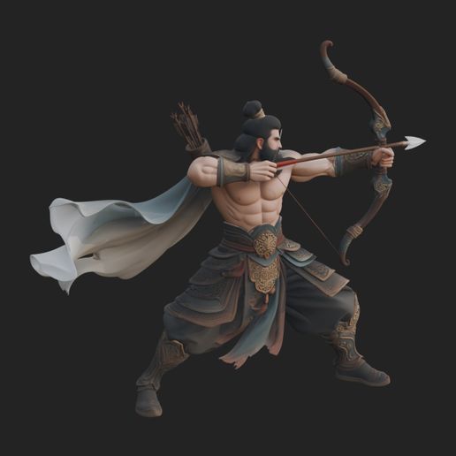 Asian Armored Archer Statue Design 4 - 3D Print Model