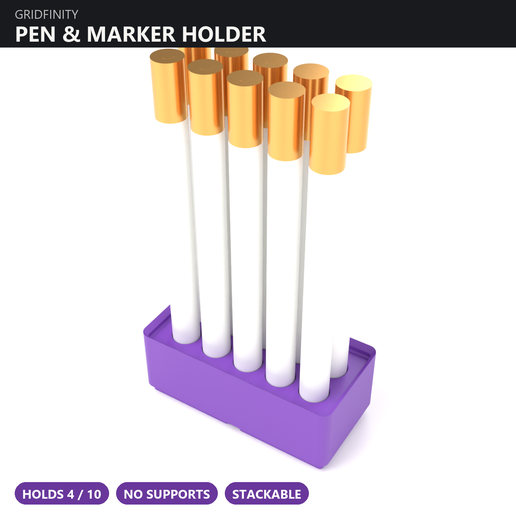 Gridfinity Pen and Marker Holder - 4 / 10 pens