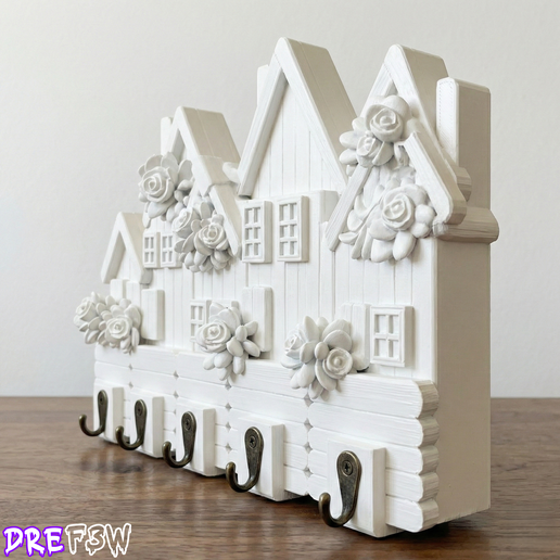 Decorative Wall Coat Rack with Houses and Succulents | Key Hangers
