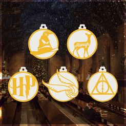 1.jpg Archivo STL Adornos navideños Harry Potter - PACK X 5 CON BASES・Plan imprimible en 3D para descargar