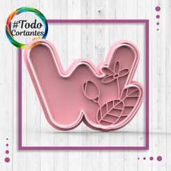4418-W-con-flores.73.jpg STL file Cutter letter W with flowers・3D print design to download