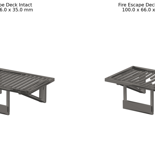 Fire Escape — 1/12 Scale Diorama Props (Deck + Railing, Intact + Damaged)