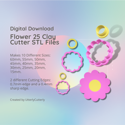 Cover-7.png 3D file Flower 25 Clay Cutter - Daisy STL Digital File Download- 10 sizes and 2 Earring Cutter Versions, cookie cutter・3D printer design to download