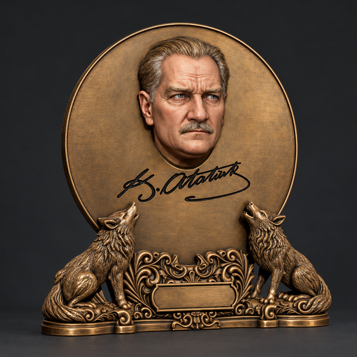 Atatürk Themed Desktop Bust STL, Atatürk-Themed Desktop Bust, Atatürk, Türkiye, Atatürk's signature, Bust, wolf, idealist (ülkücü), nationalist, patriot, hero, leader, cults3d, cults, 3D