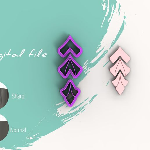 Leaf Combo 7 Polymer Clay Cutter | Digital STL File | 4 Sizes | 2 Cutter Versions 3D model