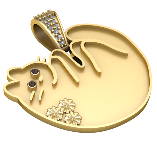 Black Gemstone Cat Gold Pendant