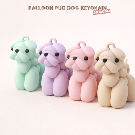 Balloon Pug Dog Keychain