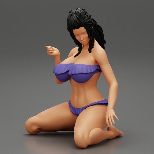 Girl-00.jpg 3D file Girl On A Beach Sitting On Her Knees 3D Print Model・3D print design to download, 3DGeshaft