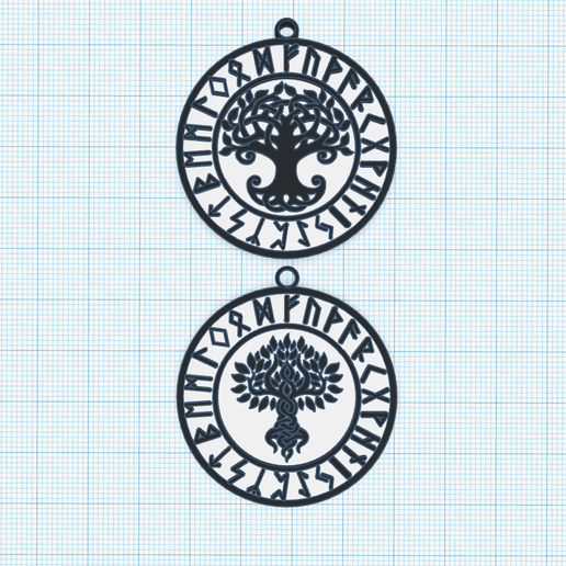 Celtic Tree of Life, Sacred Tree, Rune Elder Futhark symbols Talisman, amulet, medallion, keychain PACK OF 2 PCS 3D model