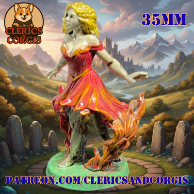 Your-paragraph-text-240.png The Fire Dancer: 35mm Sorcerer, Fire Elemental, or Cultist Mini for D&D, Spellcasters, and Elemental Campaigns (Pre-Supported)