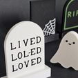 20231004_111549.jpg "LIVED LOL-ED LOVED" Funny Halloween Gravestone + Optional Big Sturdy Base | Freestanding Decor or Fridge Magnet