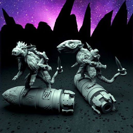 💣 Giant/Dire rats riding a bomb!・Free 3D File for 3D printing・Cults