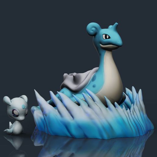 Lapras Flowerpot + Base + Lapras Baby 3D model