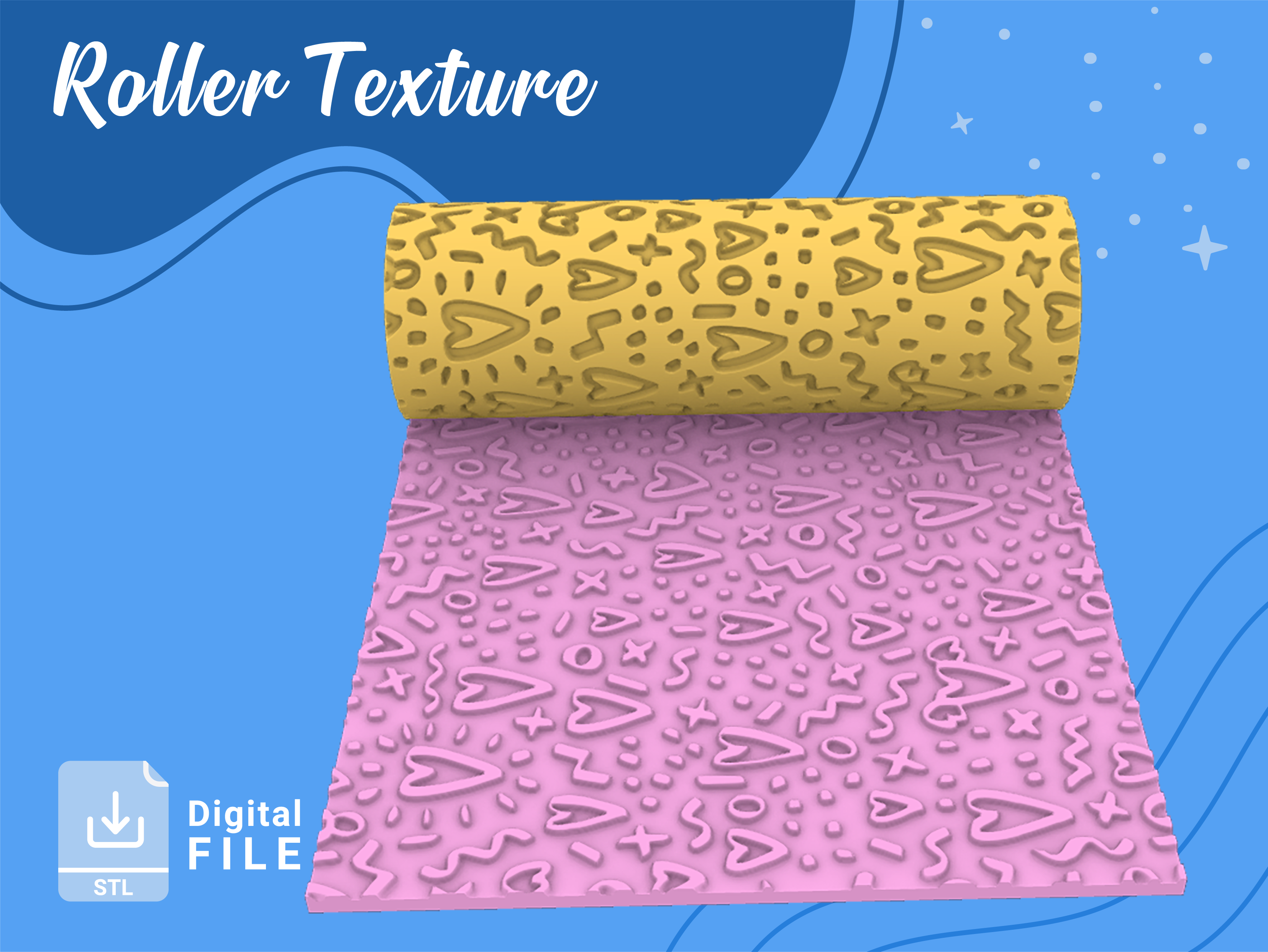 Polymer Clay /hand roller Love Hearts/ Digital STL File