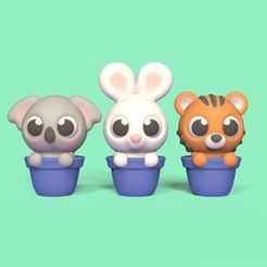 Cod1835-Cute-Animal-Pots-1.jpeg Fichier 3D Pots d'animaux mignons・Plan à imprimer en 3D à télécharger