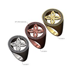 Celtic-flower-Halo-Diamond-Round-signet-ring-size7-8-9-00.jpg STL file Celtic flower open top diamond round signet ring US sizes 7 8 9 3D print model・3D printing idea to download